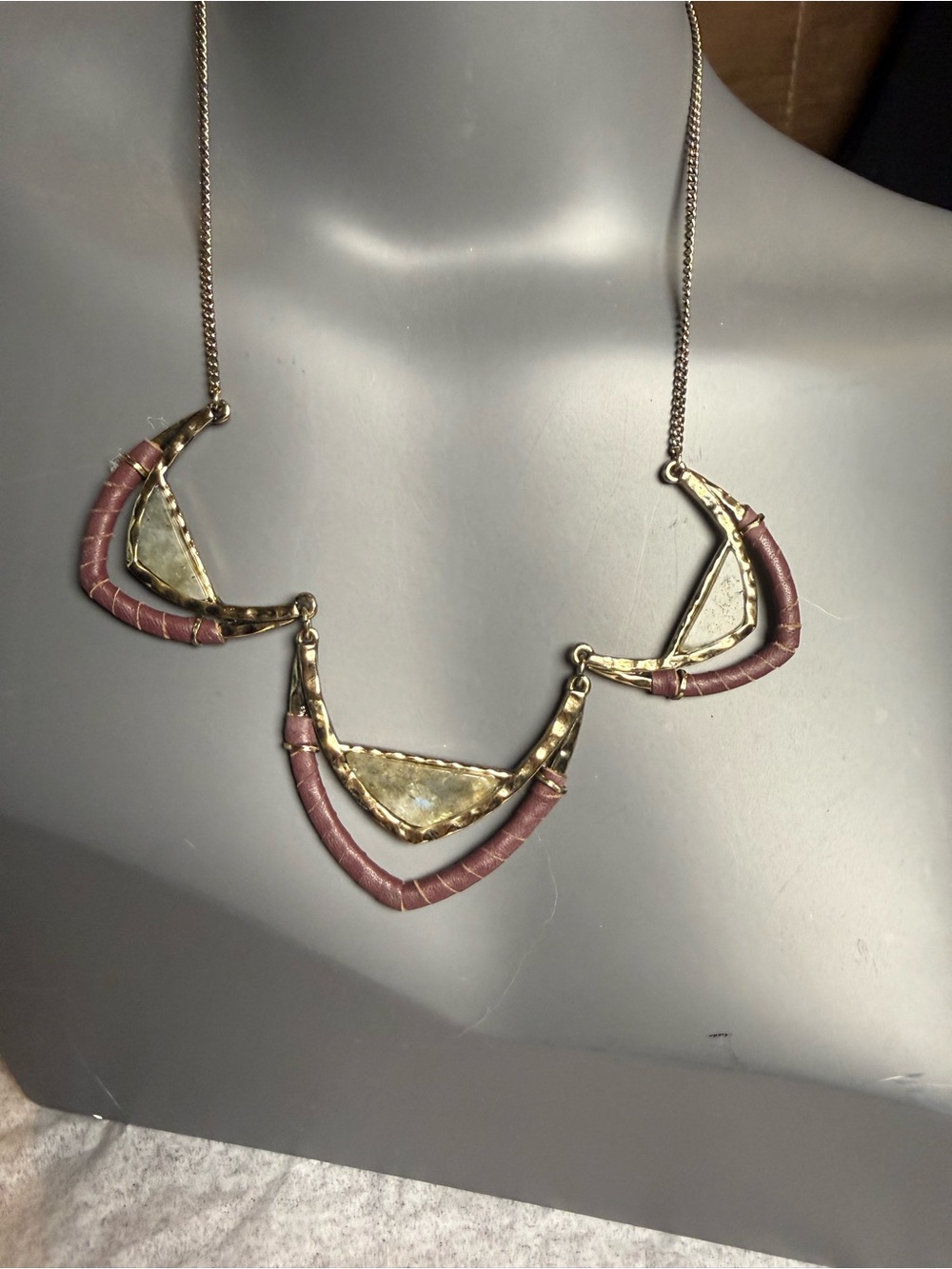 Brown and Gold Triple Crescent Statement Necklace